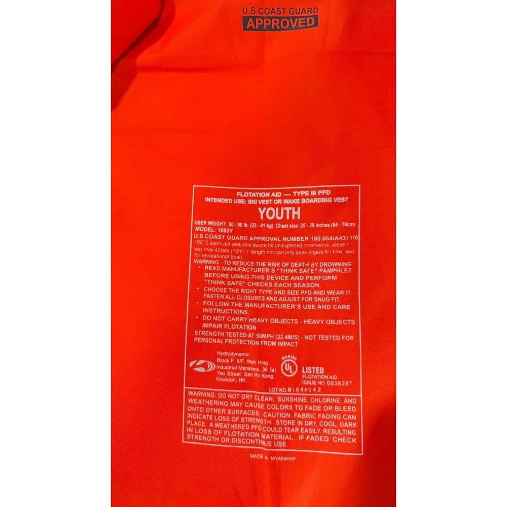 DBX US Coast Guard approved life vest personal‎ flotation device youth 50-90 lbs - Picture 4 of 6